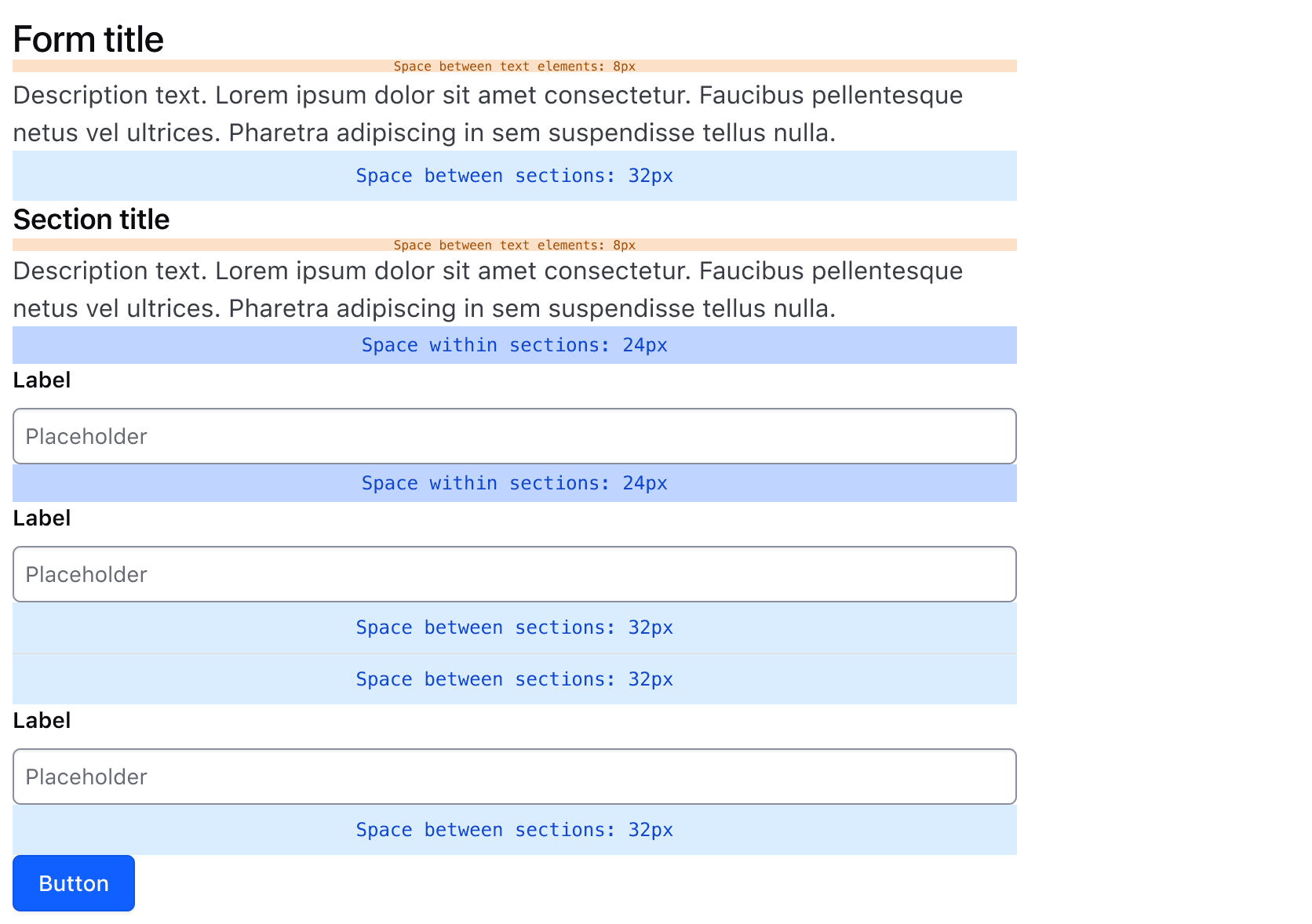 Representation of the various spacing sizes between Form layout components